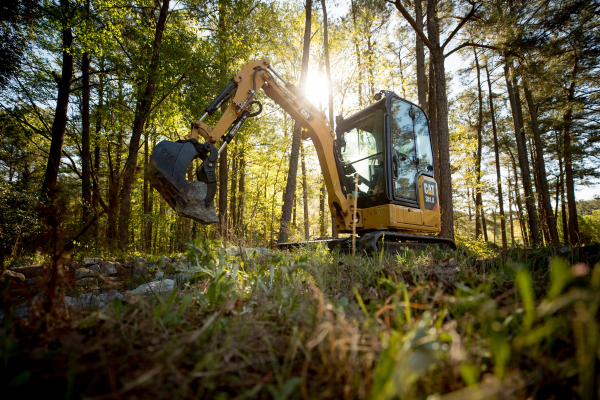 Mini excavator in the forest